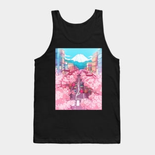 The Japanese Mount Fuji view and the pink spring in the city (soft colors) Tank Top